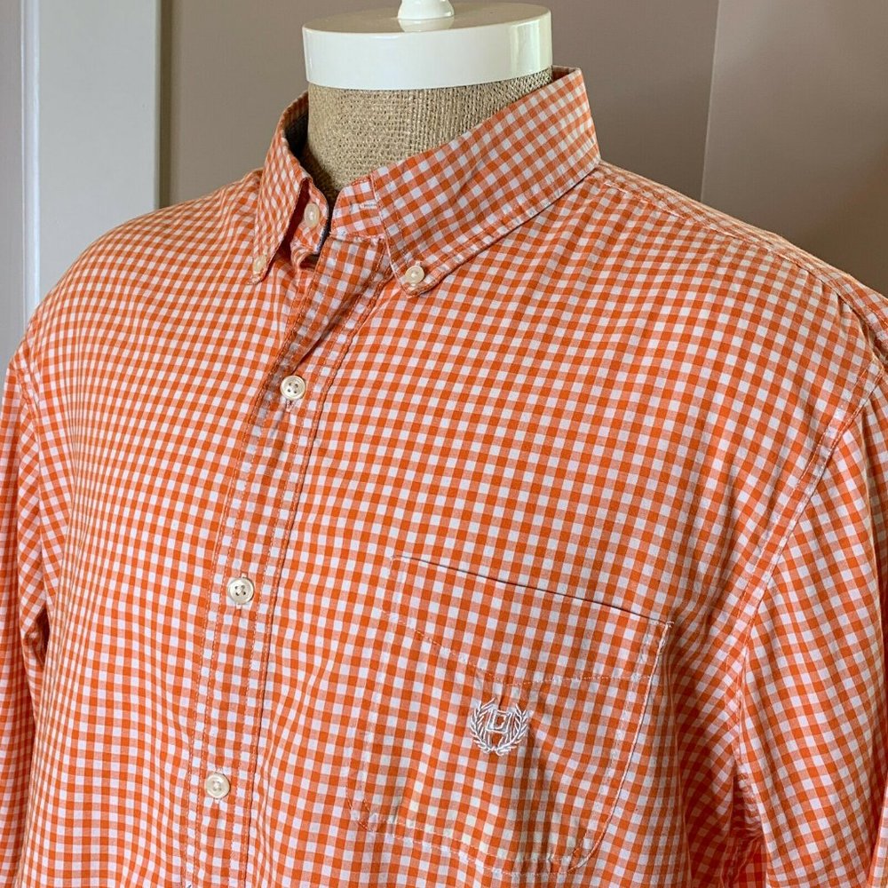 Chap's LS Button Down Size XL Orange/White Classic Gingham Check